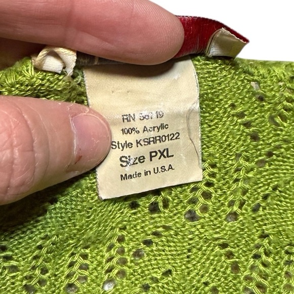 Vintage Choices Petite Green Crochet Tie Front Cardigan Sweater Made in USA PXL - Picture 7 of 8